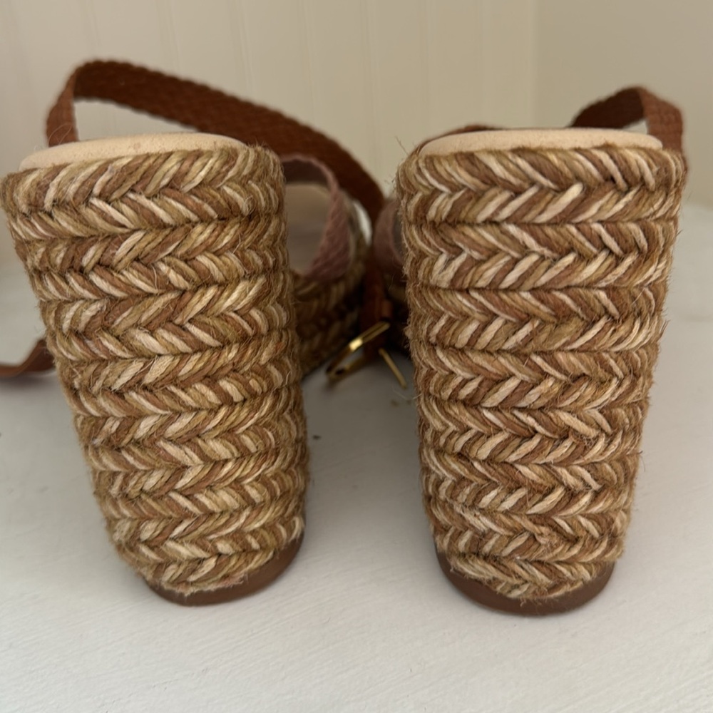 Stuart Weitzman Elsie Woven Wedges/3 tone cream/brown/beige/Braided accent/jute. - Picture 2 of 10